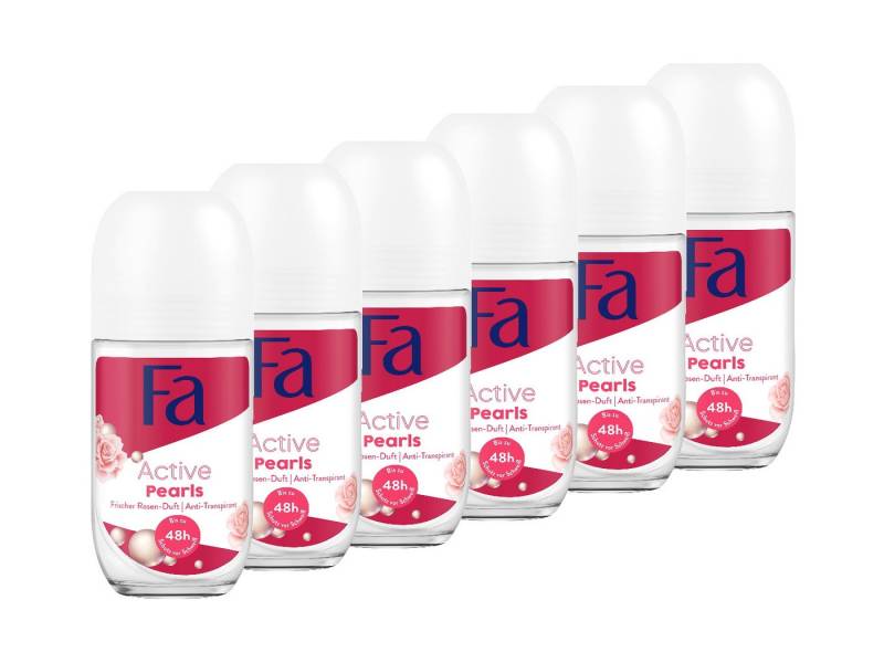 FA Deo-Roller Deo Roll-on Active Pearls, 6x 50 ml, Vorratspack, 6-tlg., bis zu 48h Schutz vor Schweiß und Körpergeruch von FA