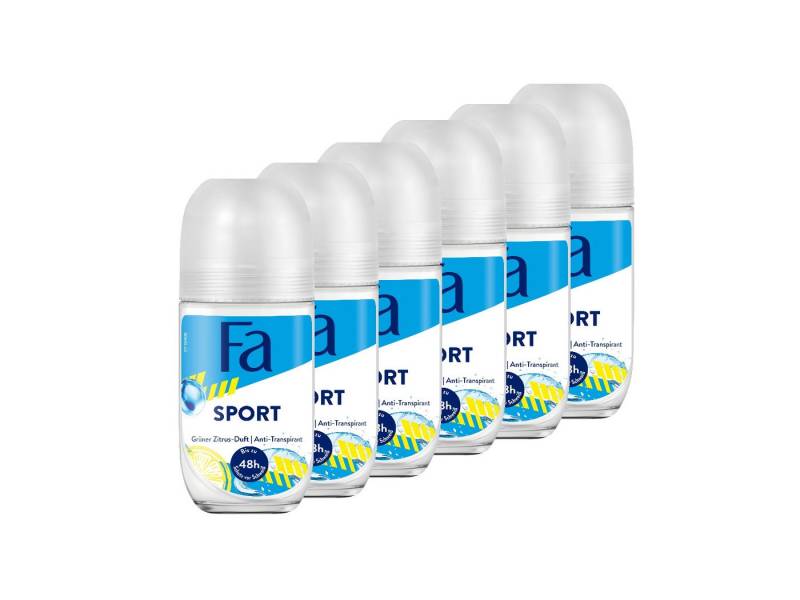 FA Deo-Roller Roll-on Sport, 6x 50ml, Vorratspack, 6-tlg., Dermatologisch getestet, Vegane Formel, keine Deo-Rückstände von FA