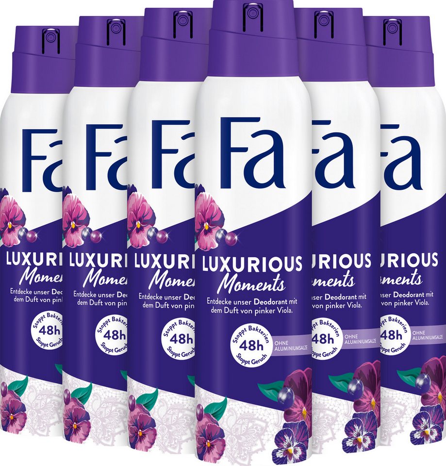 FA Deo-Spray Luxurious Moments, 6x 150 ml, Vorratspack, 6-tlg., Hautfreundlich, Vegane Formel, Anti-Flecken Technologie von FA