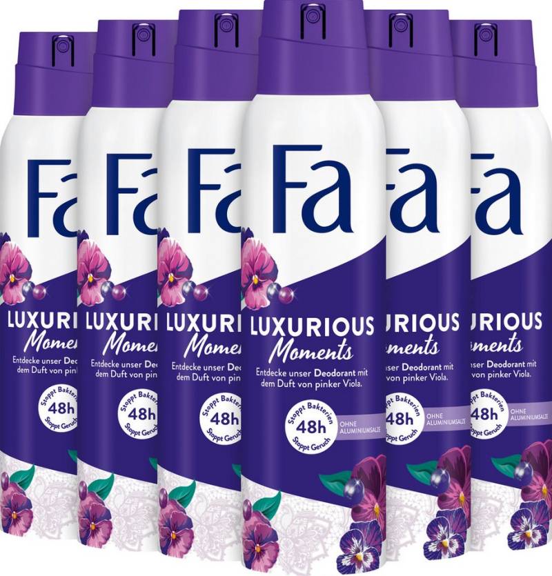 FA Deo-Spray Luxurious Moments, 6x 150 ml, Vorratspack, 6-tlg., Hautfreundlich, Vegane Formel, Anti-Flecken Technologie von FA