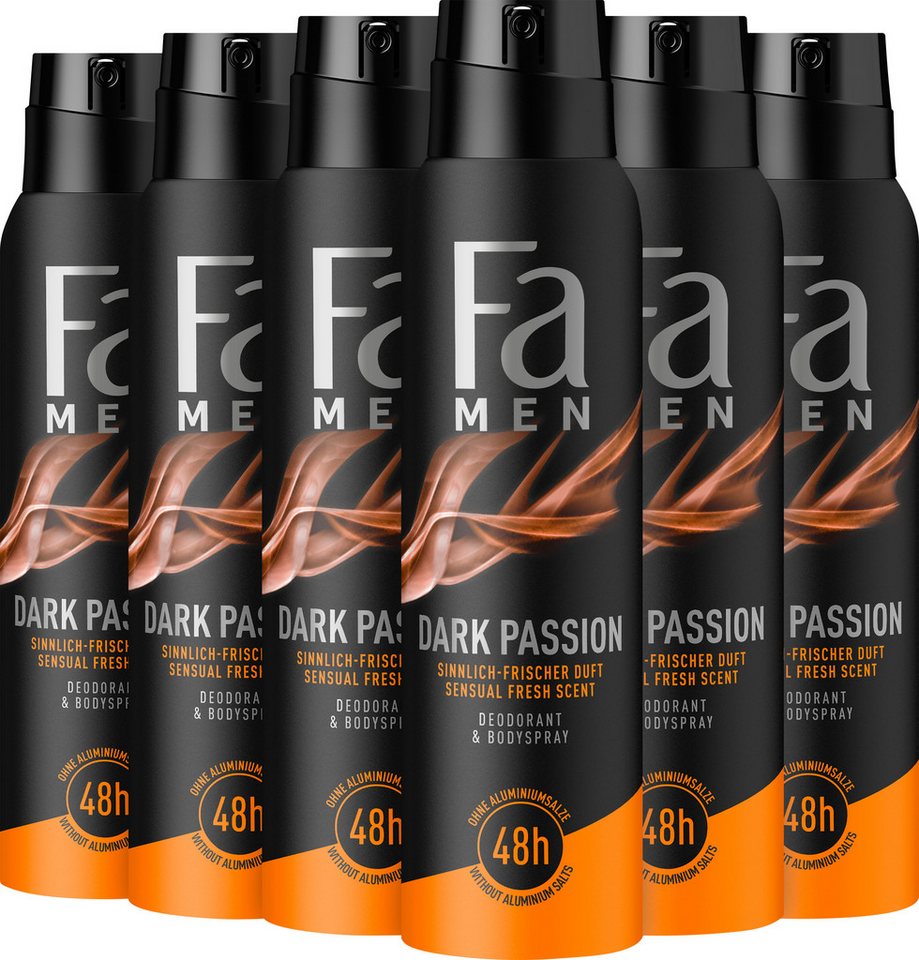 FA Deo-Spray Men Dark Passion 6x 150 ml, Vorratspack, Deo mit langanhaltendem 48h Schutz & ohne Aluminiumsalze von FA