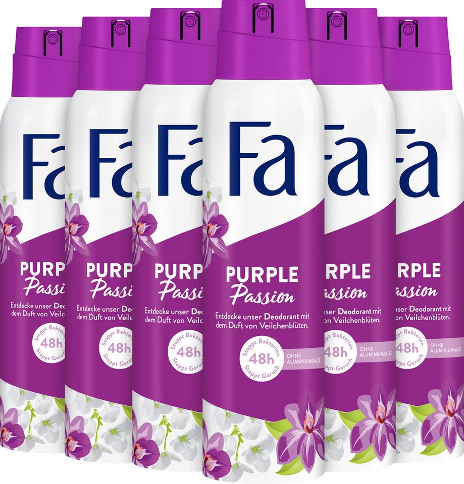 FA Deo-Spray Purple Passion, 6x 150 ml, Vorratspack, 6-tlg., hautfreundliche Formel, ohne Deo-Rückstände auf der Kleidung von FA