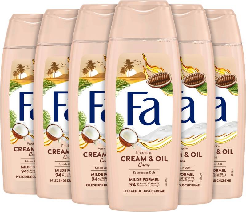 FA Duschgel Duschcreme Cream & Oil Cacao, 6x 250 ml, 6-tlg., milde & vegane Formel, verwöhnender Duft von FA