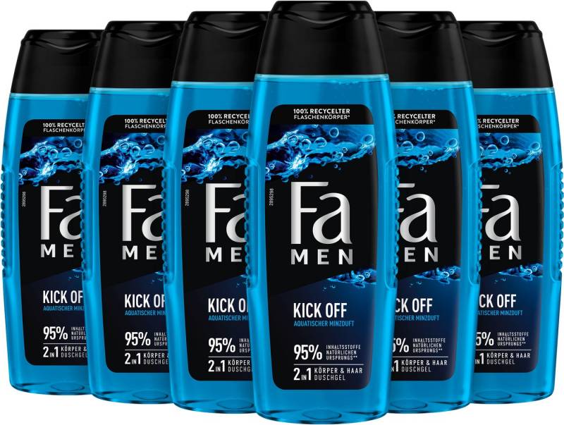 FA Duschgel Duschpflege Men Kick Off, 6x 250 ml, 6-tlg., Vegane Formel, aus 100% recyceltem Material von FA