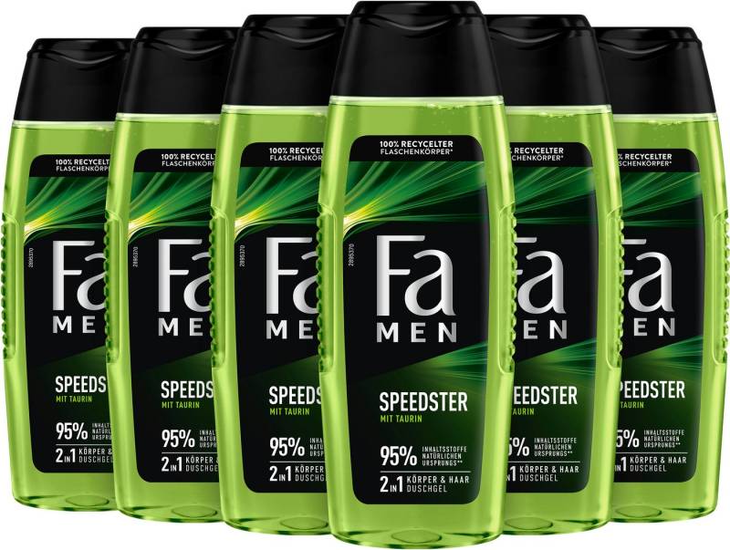 FA Duschgel Duschpflege Men Speedster, 6x 250 ml, 6-tlg., 2in1 Formel, aus recyceltem Material, Vegan von FA