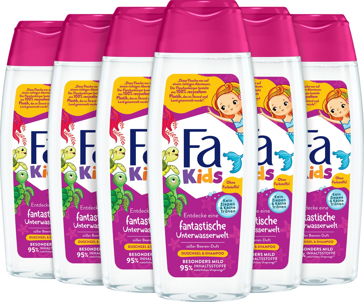 FA Duschgel Kids fantastische Unterwasserwelt süßer Beeren-Duft, 6x 250 ml, Vegan, Social Plastic FA Duschgel Kids fantastische Unterwasserwelt süßer Beeren-Duft, 6x 250 ml, Vegan, Social Plastic von FA