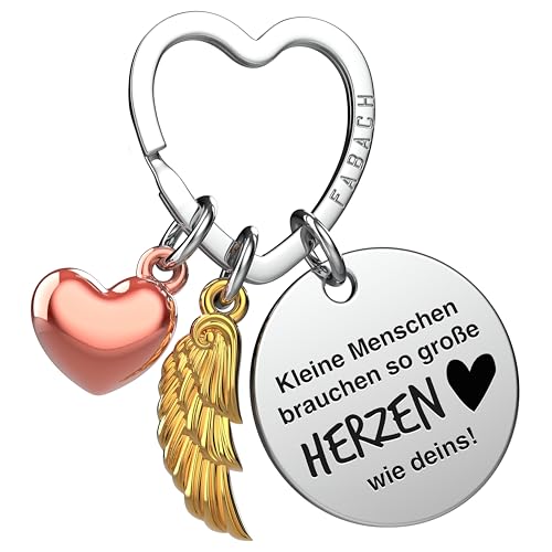 FABACH Beste Erzieherin Schlüsselanhänger Schutzengel Glücksbringer mit Herz und Gravur - Abschied Lehrerin Geschenke Erzieher Schlüsselanhänger - Kindergärtnerin Lehrer Danke Engel Geschenk von FABACH