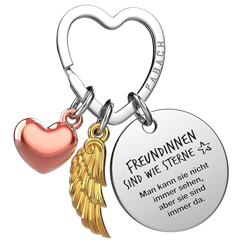 FABACH Beste Freundin Schlüsselanhänger Schutzengel Glücksbringer mit Herz und Gravur - Beste Freundin Geschenke Schlüsselanhänger Herz - Beste Freundinnen Geschenk Engel Glücksbringer von FABACH
