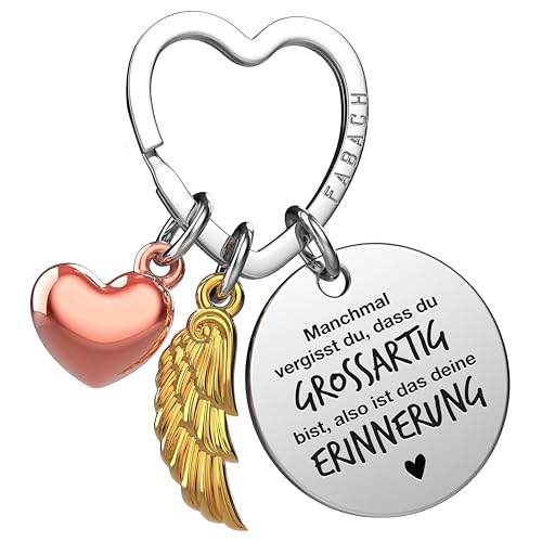 FABACH Beste Freundin Schlüsselanhänger Schutzengel Glücksbringer mit Herz und Gravur - Beste Freundin Geschenke Schlüsselanhänger Herz - Beste Freundinnen Geschenk Engel Glücksbringer von FABACH