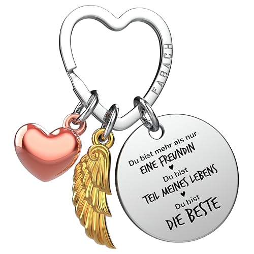 FABACH Beste Freundin Schlüsselanhänger Schutzengel Glücksbringer mit Herz und Gravur - Beste Freundin Geschenke Schlüsselanhänger Herz - Beste Freundinnen Geschenk Engel Glücksbringer von FABACH