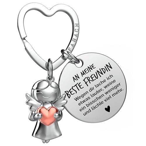 FABACH Beste Freundin Schlüsselanhänger Schutzengel mit Herz und Gravur - Geschenke Schlüsselanhänger - Beste Freundinnen Geschenk Engel Glücksbringer Beste Freundin von FABACH