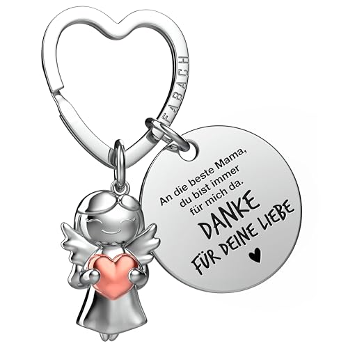 FABACH Beste Mama Schlüsselanhänger Schutzengel Glücksbringer mit Herz und Gravur - Beste Mama Geschenke Schlüsselanhänger - Beste Mama Geschenk Engel Glücksbringer Muttertag von FABACH