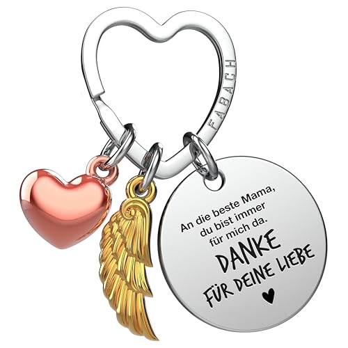 FABACH Beste Mama Schlüsselanhänger Schutzengel Glücksbringer mit Herz und Gravur - Beste Mama Geschenke Schlüsselanhänger - Beste Mama Geschenk Engel Glücksbringer Muttertag von FABACH