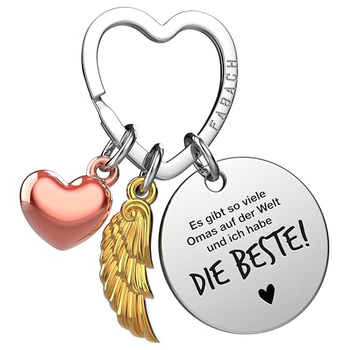 FABACH Beste Oma Schlüsselanhänger Schutzengel Glücksbringer mit Herz und Gravur - Beste Oma der Welt Geschenke Schlüsselanhänger - Oma Geschenk Engel Glücksbringer von FABACH