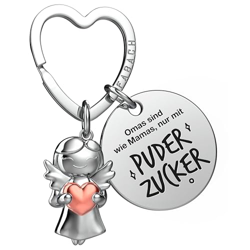 FABACH Beste Oma Schlüsselanhänger Schutzengel Glücksbringer mit Herz und Gravur - Beste Oma der Welt Geschenke Schlüsselanhänger - Oma Geschenk Engel Glücksbringer von FABACH