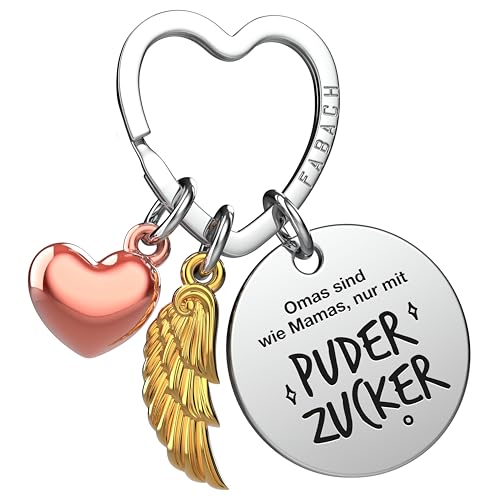 FABACH Beste Oma Schlüsselanhänger Schutzengel Glücksbringer mit Herz und Gravur - Engel Glücksbringer für Damen als Geschenk für die Beste Oma der Welt in Weiß von FABACH
