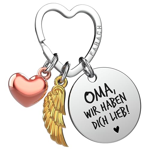 FABACH Beste Oma Schlüsselanhänger Schutzengel Glücksbringer mit Herz und Gravur - Beste Oma der Welt Geschenke Schlüsselanhänger - Oma Geschenk Engel Glücksbringer von FABACH