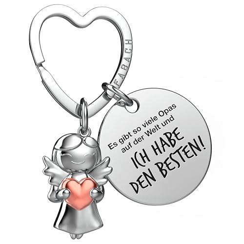 FABACH Bester Opa Schlüsselanhänger Schutzengel Glücksbringer mit Herz und Gravur - Bester Opa der Welt Geschenke Schlüsselanhänger - Opa Geschenk Engel Glücksbringer von FABACH