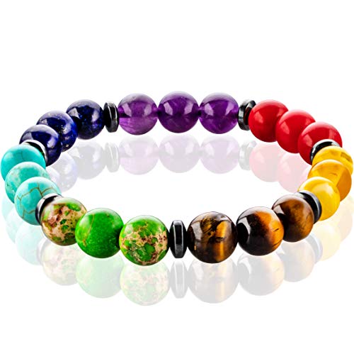 FABACH Chakra Perlenarmband mit 21 Perlen Aller Sieben Chakren - Yoga Armband aus Heilsteinen - Energiearmband für Damen und Herren von FABACH
