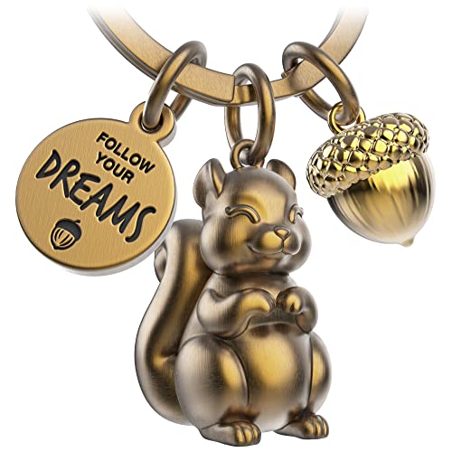 FABACH Eichhörnchen Schlüsselanhänger Skippy mit Gravur - Niedlicher Eichhörnchen Schlüsselanhänger - Eichhörnchen Glücksbringer als Motivation Geschenk für Freundin - Follow your Dreams von FABACH