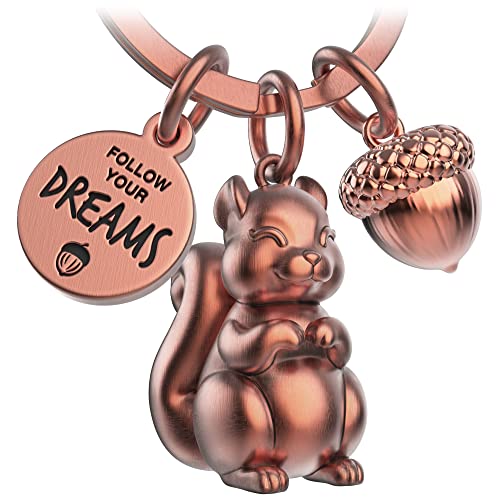 FABACH Eichhörnchen Schlüsselanhänger Skippy mit Gravur - Niedlicher Eichhörnchen Schlüsselanhänger - Eichhörnchen Glücksbringer als Motivation Geschenk für Freundin - Follow your Dreams von FABACH