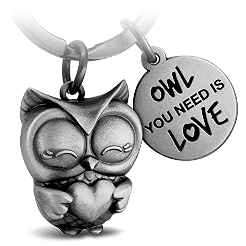 FABACH Eule Schlüsselanhänger Owly mit Herz und Gravur - Süßer Schlüsselanhänger Eule - Freundschaft und Liebe Glücksbringer aus Metall für Frauen - Owl you need is Love von FABACH