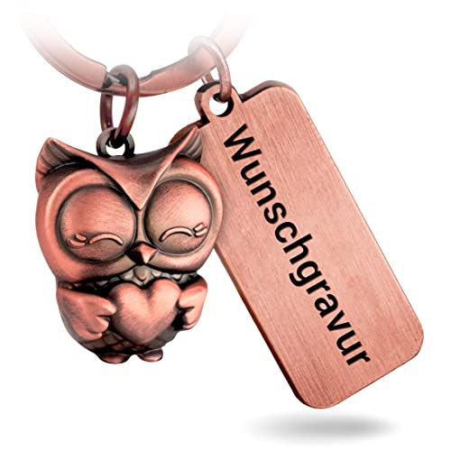 FABACH Eule Schlüsselanhänger Owly mit Herz und Wunschgravur - Süßer Schlüsselanhänger Eule mit personalisierter Gravur - Freundschaft Liebe Glücksbringer für Frauen mit Wunschtext von FABACH