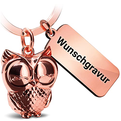FABACH Eule Schlüsselanhänger Owly mit Wunschgravur - Schlüsselanhänger Eule mit personalisierter Gravur - Freundschaft Liebe Glücksbringer aus Metall - Eule Wunschtext individuell graviert von FABACH