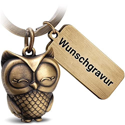 FABACH Eule Schlüsselanhänger Owly mit Wunschgravur - Schlüsselanhänger Eule mit personalisierter Gravur - Freundschaft Liebe Glücksbringer aus Metall - Eule Wunschtext individuell graviert von FABACH