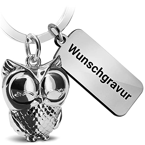 FABACH Eule Schlüsselanhänger Owly mit Wunschgravur - Schlüsselanhänger Eule mit personalisierter Gravur - Freundschaft Liebe Glücksbringer aus Metall - Eule Wunschtext individuell graviert von FABACH