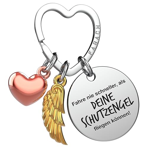 FABACH Fahr vorsichtig Schlüsselanhänger Auto Schutzengel Glücksbringer mit Herz und Gravur - Autofahrer Geschenke Schlüsselanhänger - Führerschein Geschenk Engel Auto Glücksbringer von FABACH