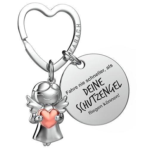 FABACH Fahr vorsichtig Schlüsselanhänger Auto Schutzengel Glücksbringer mit Herz und Gravur - Autofahrer Geschenke Schlüsselanhänger - Führerschein Geschenk Engel Auto Glücksbringer von FABACH