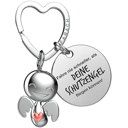 FABACH Fahr vorsichtig Schutzengel Schlüsselanhänger mit Herz und Gravur - Auto Engel Glücksbringer - Führerschein Geschenk für Autofahrer von FABACH