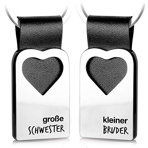 FABACH Herz Schlüsselanhänger mit Gravur aus Leder - Geschenke für Geschwister - große Schwester & kleiner Bruder von FABACH