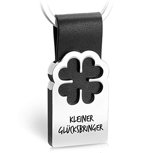 FABACH Kleeblatt Glücksbringer Schlüsselanhänger mit Gravur aus Leder - Viel Erfolg Prüfung - Viel Glück Abitur - Gute Reise - Glück Anhänger als Abschiedsgeschenk - Kleiner Glücksbringer von FABACH