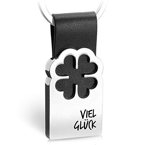 FABACH Kleeblatt Glücksbringer Schlüsselanhänger Mit Gravur Aus Leder - Viel Erfolg Prüfung - Abitur - Gute Reise - Anhänger Als Abschiedsgeschenk von FABACH
