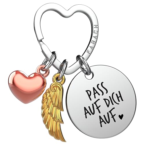 FABACH Schlüsselanhänger Schutzengel Glücksbringer mit Herz und Gravur - Ich liebe dich - Partner Geschenk - Freundin Geschenk Liebe - Engel Schlüsselanhänger Liebesgeschenke von FABACH