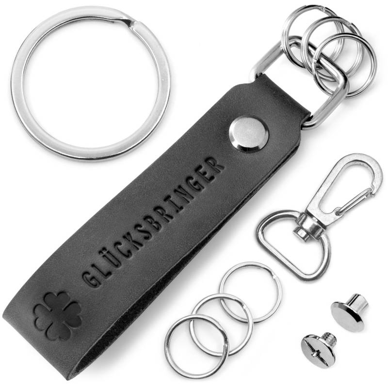 FABACH Schlüsselanhänger Leder Anhänger mit wechselbarem Schlüsselring - Gravur "Glücksbringer" von FABACH