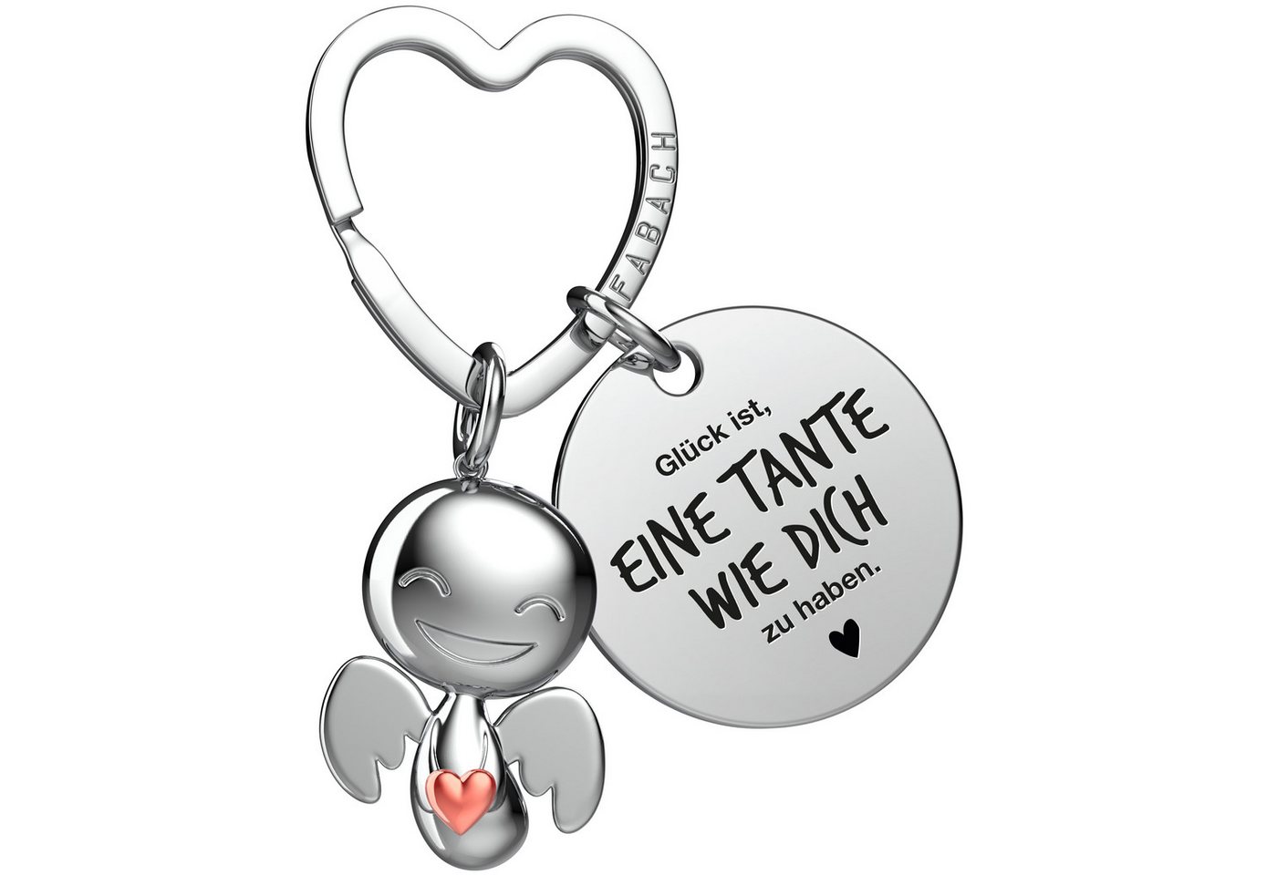 FABACH Schlüsselanhänger Schutzengel Happy mit Herz & "Beste Tante" Gravur von FABACH