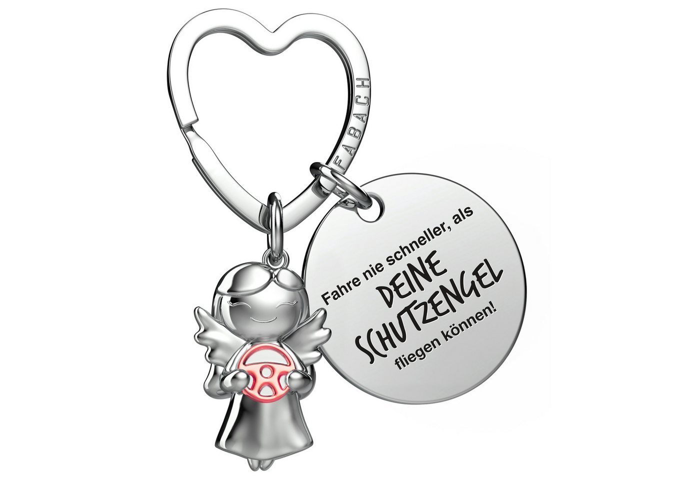 FABACH Schlüsselanhänger Schutzengel Star mit Lenkrad & "Fahr vorsichtig" Gravur von FABACH