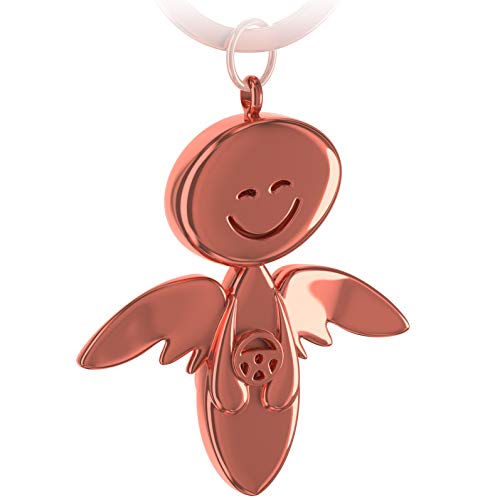 FABACH Schutzengel Schlüsselanhänger Smile mit Lenkrad - Edler Engel Anhänger aus Metall in glänzendem Rosegold - Geschenk Glücksbringer Auto Führerschein - Fahr vorsichtig von FABACH