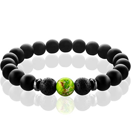 FABACH Spirituals™ Chakra Perlenarmband mit 8mm Imperial-Perle, Lavastein und Onyx-Naturstein (schwarz) - Yoga Armband aus 21 Heilsteinen - Energiearmband für Damen und Herren von FABACH