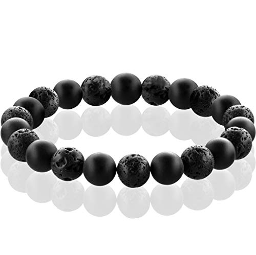 FABACH Spirituals™ Chakra Perlenarmband mit 8mm Lavastein-Perlen und Onyx-Natursteinen (schwarz) - Yoga Armband aus 21 Heilsteinen - Energiearmband für Damen und Herren von FABACH