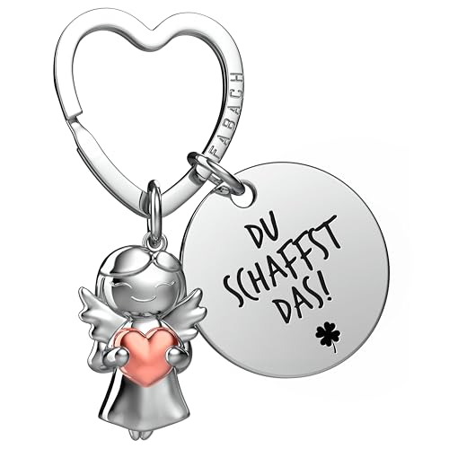 FABACH Viel Glück Schlüsselanhänger Schutzengel Glücksbringer mit Herz und Gravur - Schutzengel Kleeblatt Glücksbringer Engel Du schaffst das - Geschenke Viel Erfolg Geschenk Viel Glück von FABACH