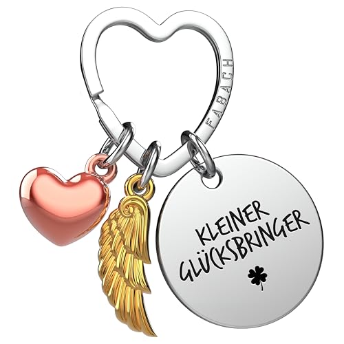FABACH Viel Glück Schlüsselanhänger Schutzengel Glücksbringer mit Herz und Gravur - Schutzengel Kleeblatt Glücksbringer Engel Du schaffst das - Geschenke Viel Erfolg Geschenk Viel Glück von FABACH