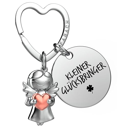 FABACH Viel Glück Schlüsselanhänger Schutzengel Glücksbringer mit Herz und Gravur - Schutzengel Kleeblatt Glücksbringer Engel Du schaffst das - Geschenke Viel Erfolg Geschenk Viel Glück von FABACH