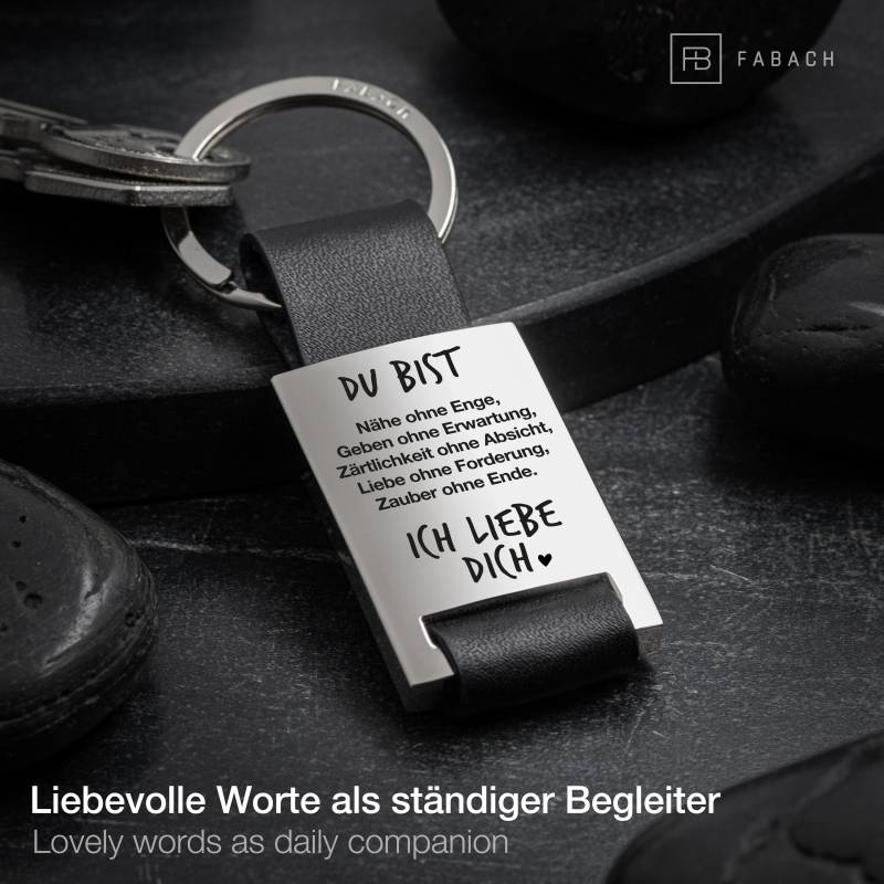 Rectangle-Schlüsselanhänger Mit Gravur "Du Bist Für Mich Nähe" Aus Leder - Liebevolles Geschenk Ehemann Ehefrau Partner Partnerin von FABACH