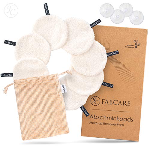 FABCARE Abschminkpads waschbar - DERMATEST: SEHR GUT - Zero Waste & Nachhaltig - Wiederverwendbare Abschminktücher aus Bambusfaser - Make Up Entferner Pads [8 Stück] von FABCARE