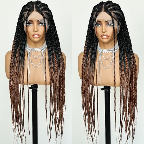 Geflochtene Perücke aus voller Spitze, 30 Zoll, lange geflochtene Perücke, vollständig handgefertigt, für schwarze Frauen, synthetische Spitzenfront, unbestickt, T1B/30 von FABÉLLE