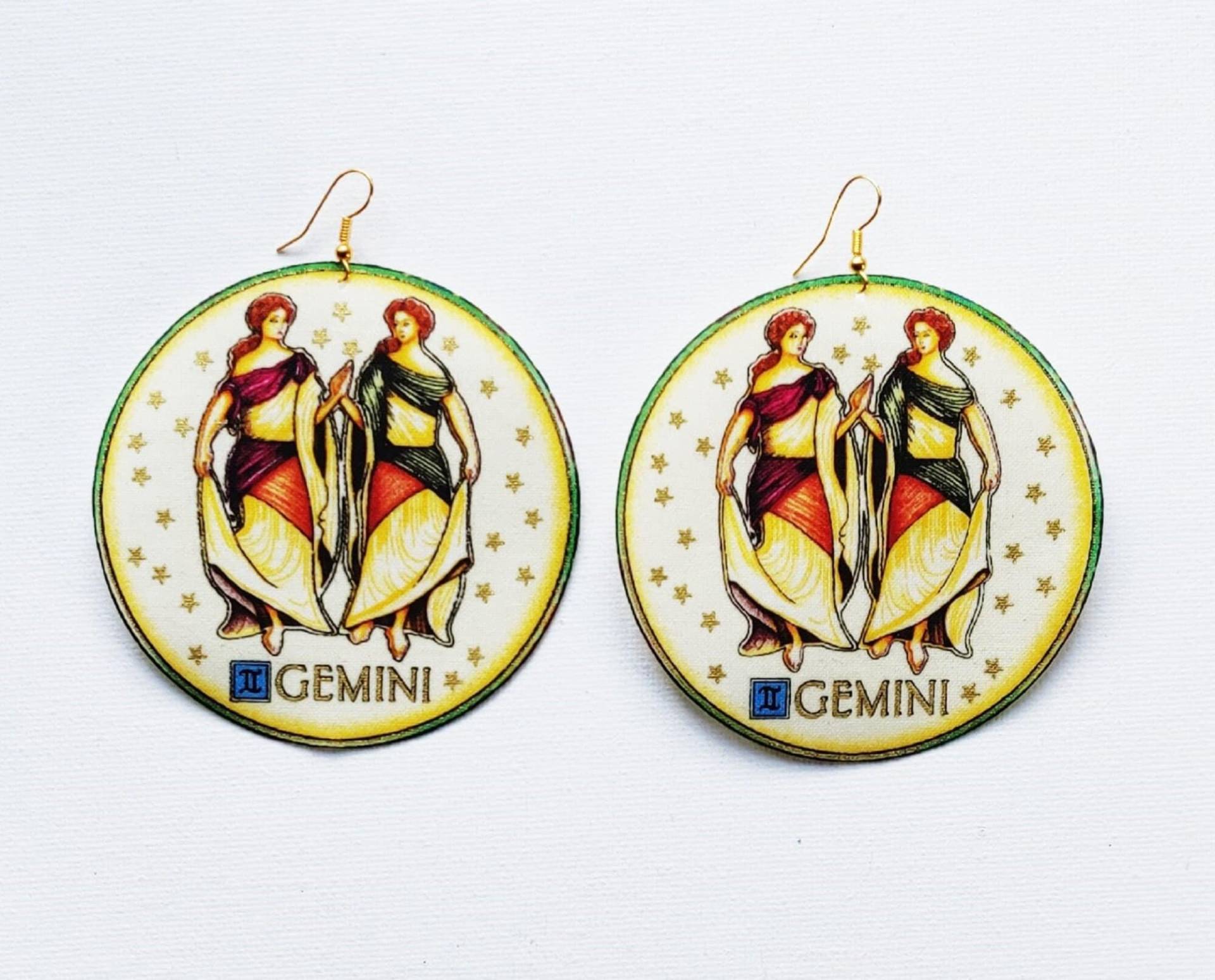 Gemini Stoff Ohrringe, Goldgeätzte Sternzeichen Astrologie Handgemachte Schmuck, Horoskop Kunst Gemini Stoff Ohrringe, Goldgeätzte Sternzeichen Astrologie Handgemachte Schmuck, Horoskop Kunst von FABRICGASMIC